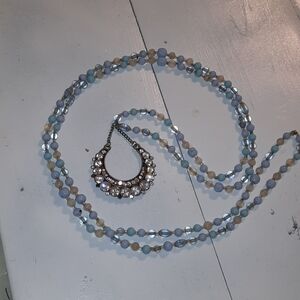 VINTAGE glass necklace Upcycled with pendant long